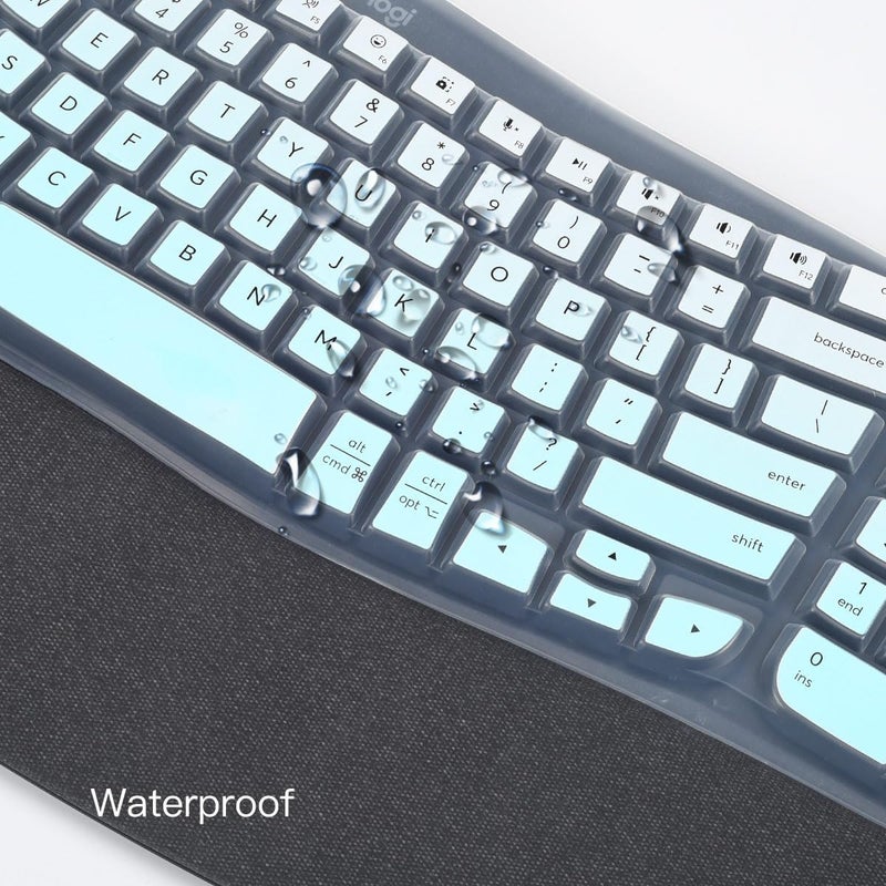imComor Keyboard Cover Skin for Logitech Wave Keys MK670 Combo Wireless Ergonomic Keyboard Skin, Logitech Wave Keys Wireless Ergonomic Keyboard Cover Protector Skin Accessories, Ombre Mint - Image 3